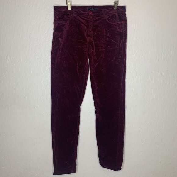 7 For All Mankind MBurgundy Velvet Skinny Pants - Picture 1 of 10